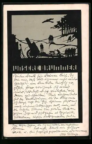 Künstler-AK sign. C. Tips: Kriegssilhouetten mit Artillerie