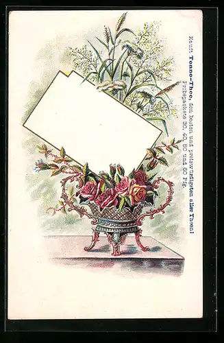 AK Nachricht in einem Kelch mit Rosen, Reklame für Tenno-Tee