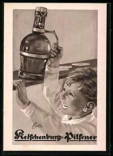 AK Brauerei-Werbung für Ketschenburg-Pilsener, Knabe geht ans Bier