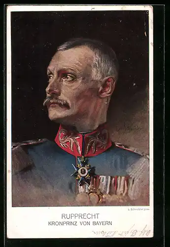 Künstler-AK Kronprinz Rupprecht von Bayern, Portrait mit Pour le Mérite