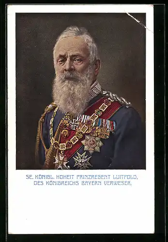 AK Prinzregent Luitpold in Uniform mit Ordensspange und Epauletten