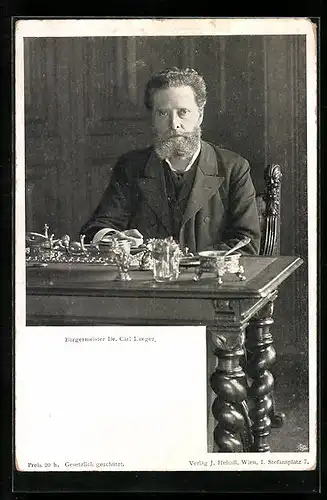 AK Wien, Bürgermeister Carl Lueger an seinem Schreibtisch