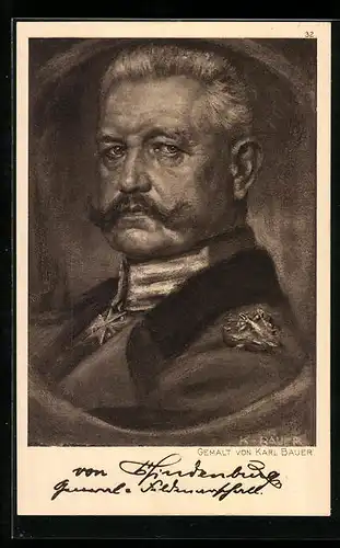 Künstler-AK Paul von Hindenburg mit Eisernem Kreuz