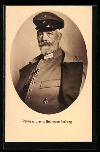 Passepartout-AK Reichskanzler von Bethmann Hollweg in Uniform mit Schirmmütze