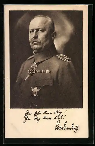 AK Ludedorff-Spende, Portrait Generalleutnant Erich Ludendorff in Uniform mit Ordenspange & Abzeichen