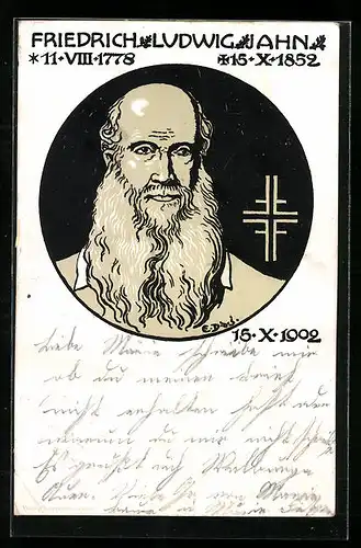 AK Turnvater Jahn im Porträt mit Lebensdaten