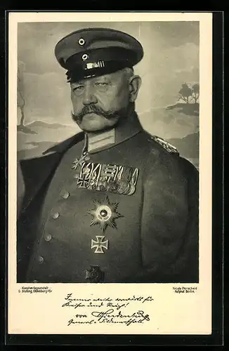 AK Paul von Hindenburg in reich dekorierter Uniform