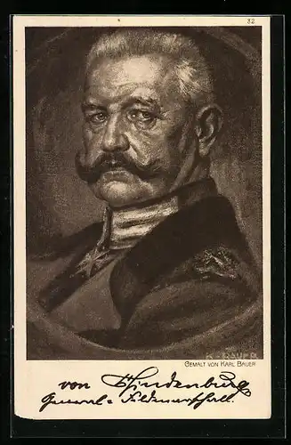 Künstler-AK Portrait Generalfeldmarschall Paul von Hindenburg in Uniform