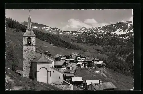 AK Chandolin, Ortsansicht mit Kirche und Bella Tola