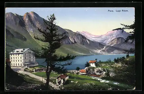 AK Piora, Lago Ritom mit Gebäuden