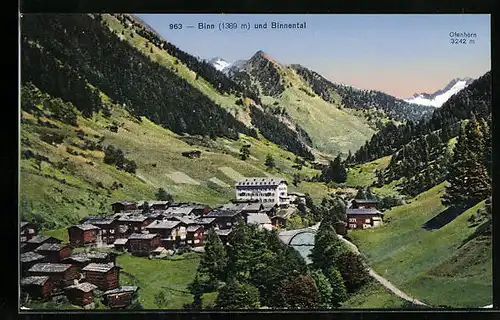 AK Binn, Ortsansicht mit Binnental u. Ofenhorn