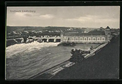 AK Laufenburg, Kraftwerk und Ort aus der Vogelschau