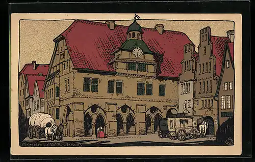 Steindruck-AK Minden i. W., Abbild v. Rathaus