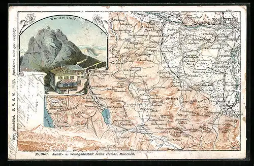 AK Berghütte beim Wendelstein, Landkarte von teil der Alpen