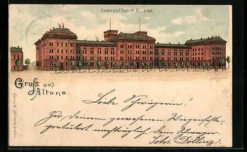 Lithographie Hamburg-Altona, Kaserne d. Inf. Regts. No. 31, 2. Bat.