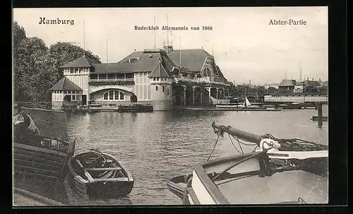 AK Hamburg-St.Georg, Ruderklub Allemannia von 1866 mit Alsterpartie