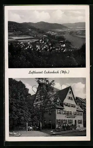 AK Eschenbach /Mfr., Ortsansicht m. Gasthof zum Goldenen Schwan, Bes. Gg. Mörtel