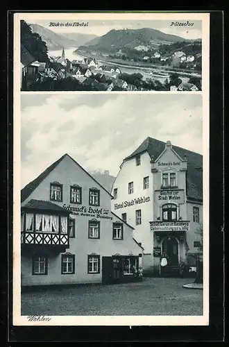 AK Wehlen i. Sächs. Schweiz, Schmuck`s Hotel, Gasthof, Blick in das Elbtal