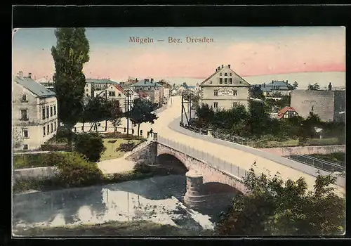 AK Mügeln /Bez. Dresden, Teilansicht mit Brücke aus der Vogelschau