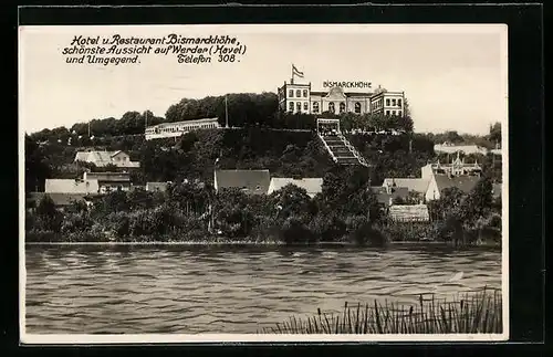 AK Werder /Havel, Gasthaus Bismarckshöhe vom Wasser aus