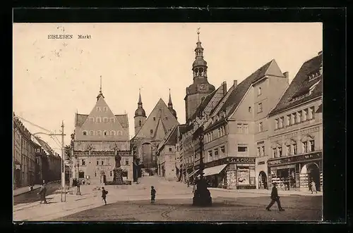 AK Eisleben, Marktplatz mit Kirchturm