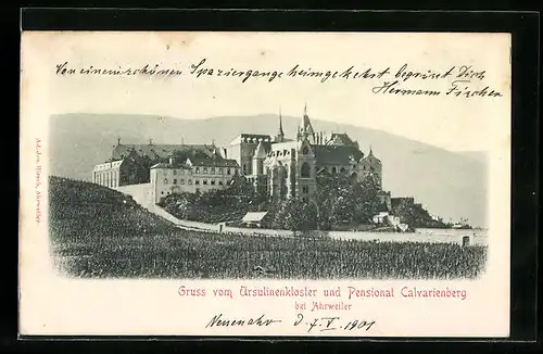 Relief-AK Ahrweiler, Ursulinenkloster und Pensionat Calvarienberg