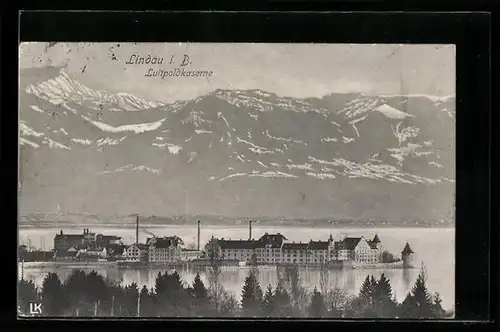 AK Lindau i. B., Luitpoldkaserne mit Bergpanorama aus der Vogelschau