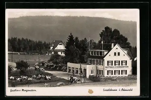 AK Siedelsbrunn i. Odenwald, Gasthaus Morgenstern mit Terrasse und Parkplatz