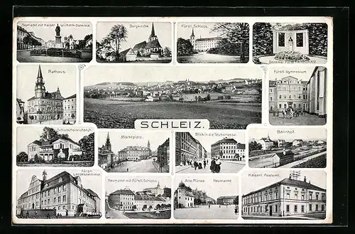AK Schleiz, Rathaus, Bergkirche, Bahnhof