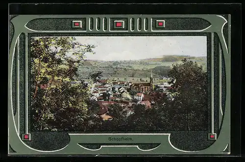 AK Schopfheim, Blick von einer Anhöhe auf den Ort