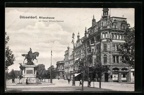 AK Düsseldorf, Alleestrasse mit Kaiserdenkmal und Rotunde