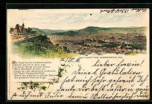 Lithographie Stuttgart, Ortsansicht vom Kanonenwege aus