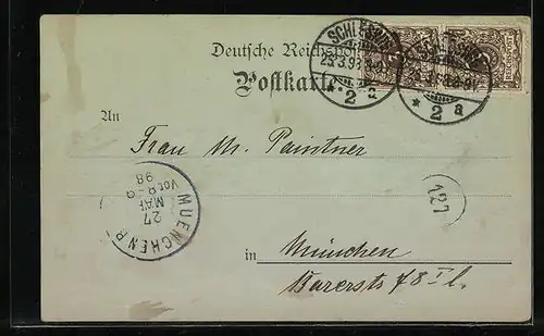 Mondschein-AK Schleswig, Ortsansicht mit See und Umgebung
