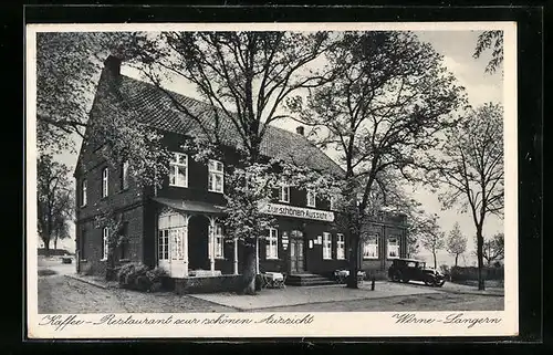 AK Werne-Langern /Bez. Münster, Kaffee-Restaurant-Pension zur schönen Aussicht, Bes. A. Hauschopp, Strassenansicht