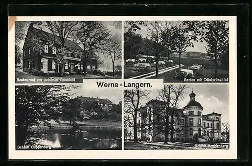 AK Werne-Langern., Restaurant zur schönen Aussicht, Garten mit Düsterbachtal, Schloss Buddenberg u. Cappenberg