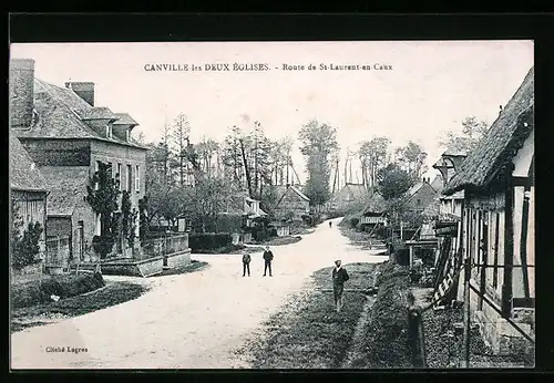 AK Canville-les-Deux-Eglises, Route de Saint-Laurent-en-Caux