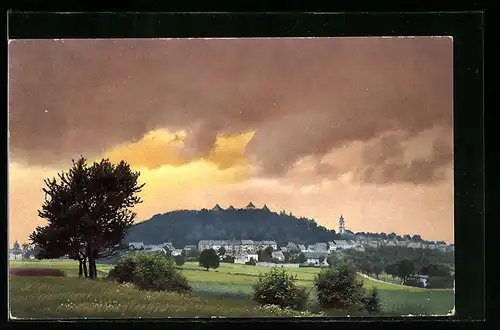 Künstler-AK Photochromie Nr. 3471: Augustusburg / Erzgebirge, Ortsansicht mit Kirche