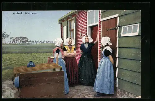 Künstler-AK Photochromie Nr. 3050: Zeeland, Walcheren, Frauen in Tracht