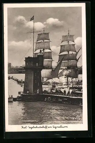 AK Kiel, Segelschiff am Signalturm, Leuchtturm