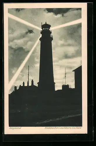 AK Helgoland, Elektrischer Leuchtturm bei Nacht