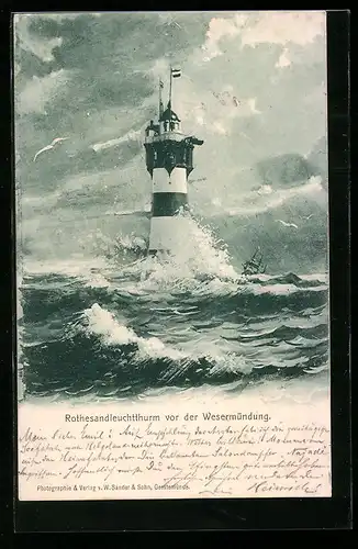 AK Leuchtturm Roter Sand an der Wesermündung