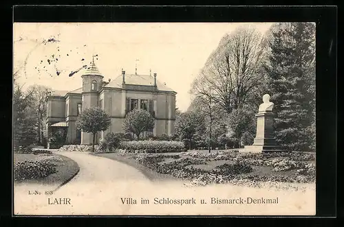 AK Lahr i. B., Villa im Schlosspark und Bismarck-Denkmal