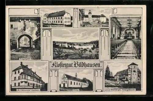AK Bildhausen, Klostergut, Konventgebäude, Gastwirtschaft, Kirche und ehemaliges Abteigebäude