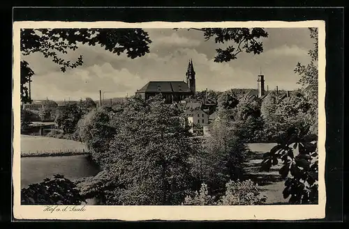 AK Hof a. d. Saale, Ortspartie mit Kirche