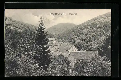 AK Wendefurt i. Bodetal, Ortspartie aus der Vogelschau