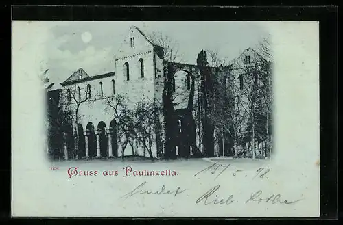 Mondschein-AK Paulinzella / Thür., Klosterruine