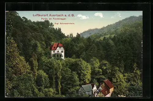 AK Auerbach a. d. B., Partie am Fürstenlager, Evgl. Schwesternheim