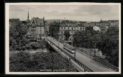 AK Saarbrücken, Strassenbahn auf der Luisenbrücke