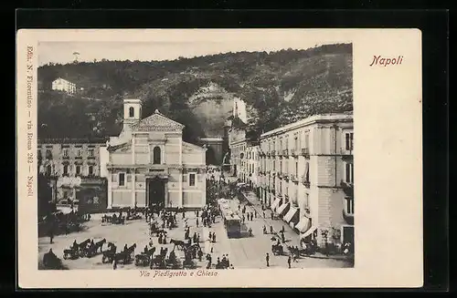 AK Napoli, Via Piedigrotta e Chiesa, Strassenbahn