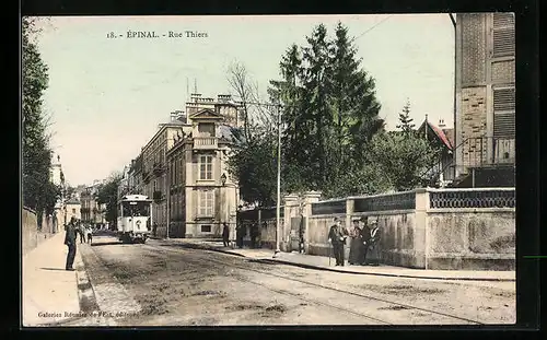 AK Épinal, Rue Thiers, Strassenbahn